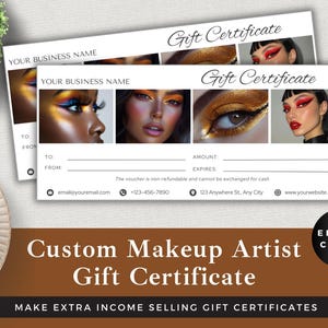 Professional Makeup Gift Certificate Template | Editable Canva Voucher | Luxury Instant Download
