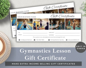 Gymnastics Lesson Gift Certificate Template: Editable Canva Design (Instant Download)