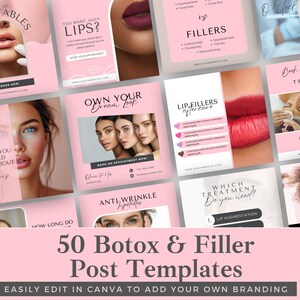 Botox and Filler Instagram Templates | Set of 50 | Editable in Canva | Botox and Filler Social Media | Instant Download | Add Your Branding
