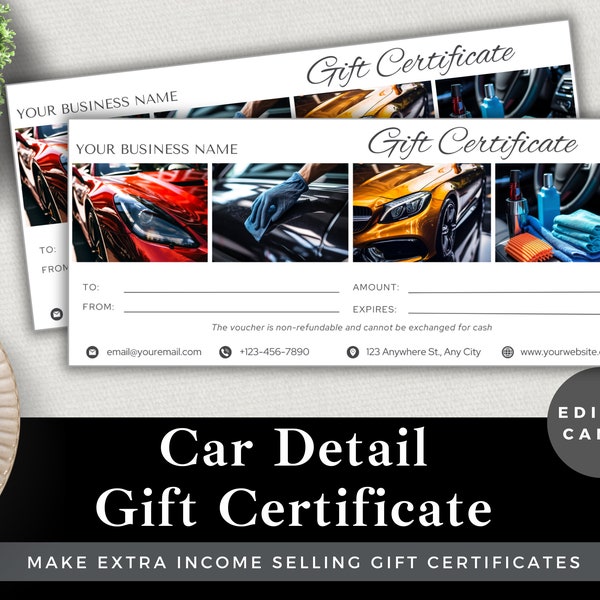 Editable Gift Certificate Car Detail | Edit Template in Canva | Instant Download | Luxury Small Business Customer Voucher| Car Cleaning Gift