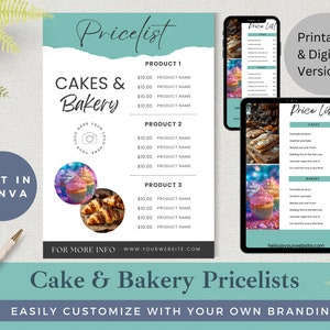 Cake & Bakery Pricelist Template: Editable Canva Design (Digital Download)