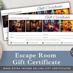 Bearbeitbarer Geschenkgutschein Escape Room | Vorlage in Canva bearbeiten | Sofortdownload | Luxus Small Business Kundengutschein | Spielerlebnis