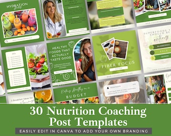 Nutrition Coach Instagram Post Templates: Editable Canva Social Media (Instant Download)