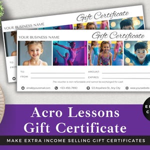 Certificado de regalo editable para lecciones de acrobacia / Plantilla Canva / Descarga instantánea / Vale divertido para pequeñas empresas / Aumente la confianza