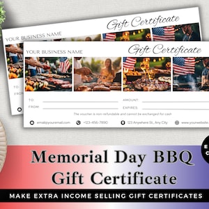 Bearbeitbarer Gedenktag Grillgutschein | Canva Vorlage | Sofortdownload | Gastro-Service-Gutschein | Fügen Sie Ihr Branding hinzu