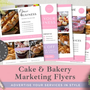 Kuchen und Bäckerei Flyer Bundle | Bäckerei Business Vorlagen | Bäckerei Marketing | Kuchen und Backaktion | Bearbeitbare Leinwand | Eigenes Branding hinzufügen