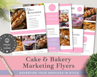 Bakery Flyer Bundle: Cake Business Marketing Templates (Canva Editable)