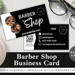 Barber Shop Business Card Template Editable | Edit in Canva | Instant Download | Luxury Mens Hairstylist DIY Cards | Black & White