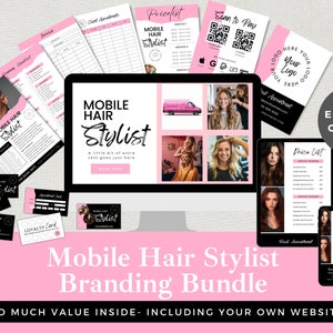 Mobiele kapper Business Essentials | Brandingkit voor mobiele salon | Bewerkbare Canva-sjablonen | Direct downloaden | Roze en zwarte set