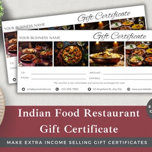 Bewerkbare cadeaubon Indiaas eten restaurant | Sjabloon bewerken in Canva | Direct downloaden | Klantenvoucher voor kleine bedrijven | Maaltijdbon