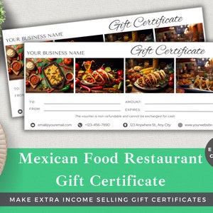 Bewerkbare cadeaubon voor Mexicaans restaurant | Sjabloon bewerken in Canva | Direct downloaden | Voucher voor kleine bedrijven | Maaltijdbon