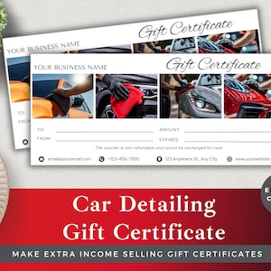 Certificado de regalo personalizable para limpieza de autos / Plantilla Canva / Descarga instantánea / Vale de limpieza premium de autos