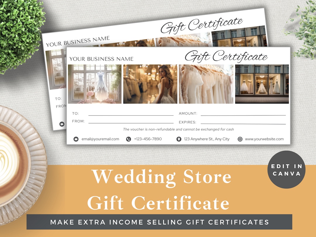 Editable Gift Certificate Wedding Store Edit Template in Canva Instant Download Luxury Business
