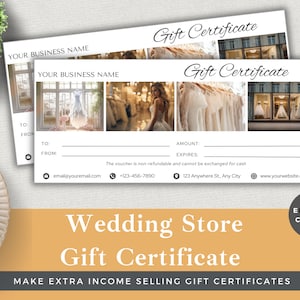 Certificado de regalo editable Tienda de bodas / Editar plantilla en Canva / Descarga instantánea / Vale de cliente de negocios de lujo / Boutique nupcial