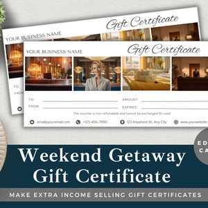 Bearbeitbarer Geschenkgutschein Weekend Getaway | Vorlage in Canva bearbeiten | Sofort Download | Luxus Kleinunternehmen Gutschein| Hotel-Motel BNB