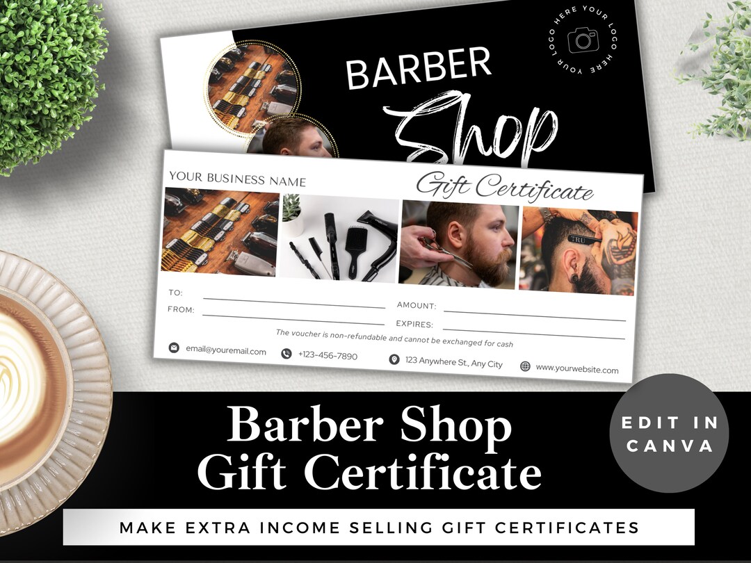 Editable Gift Certificate Barber Shop Canva Template Etsy
