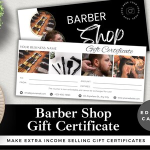 Modèle de chèque-cadeau pour salon de coiffure : design noir et blanc (modifiable sur toile, téléchargement immédiat)