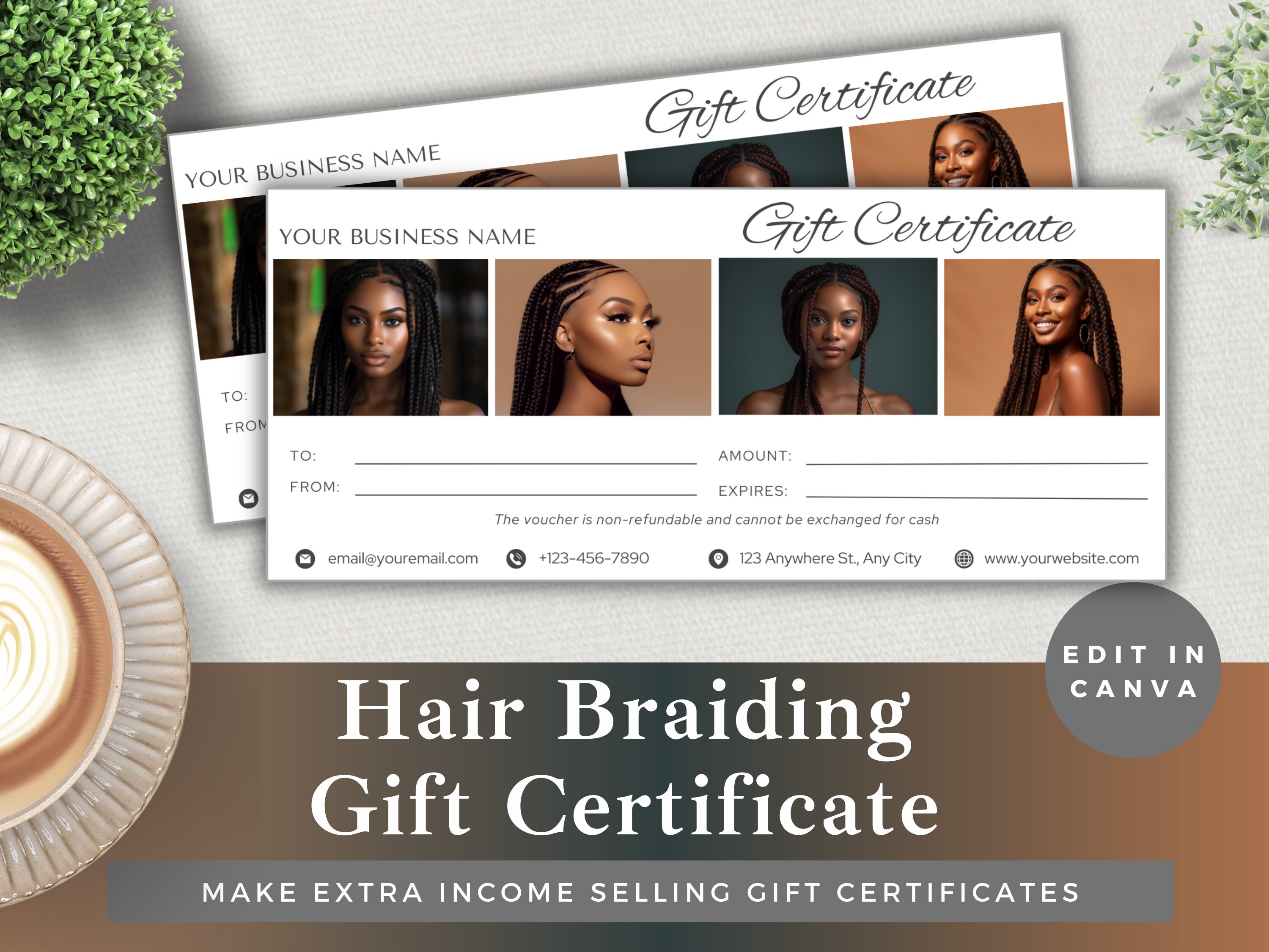 Editable Gift Certificate Hair Braiding Edit Template in Canva Instant Download Luxury Small Editable Gift Certificate Hair Braiding Edit Template in Canva Instant Download Luxury Small