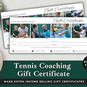 Editable Tennis Coaching Gift Certificate | Canva Template | Instant Download | Luxury Tennis Voucher for Clients | Add your Brand