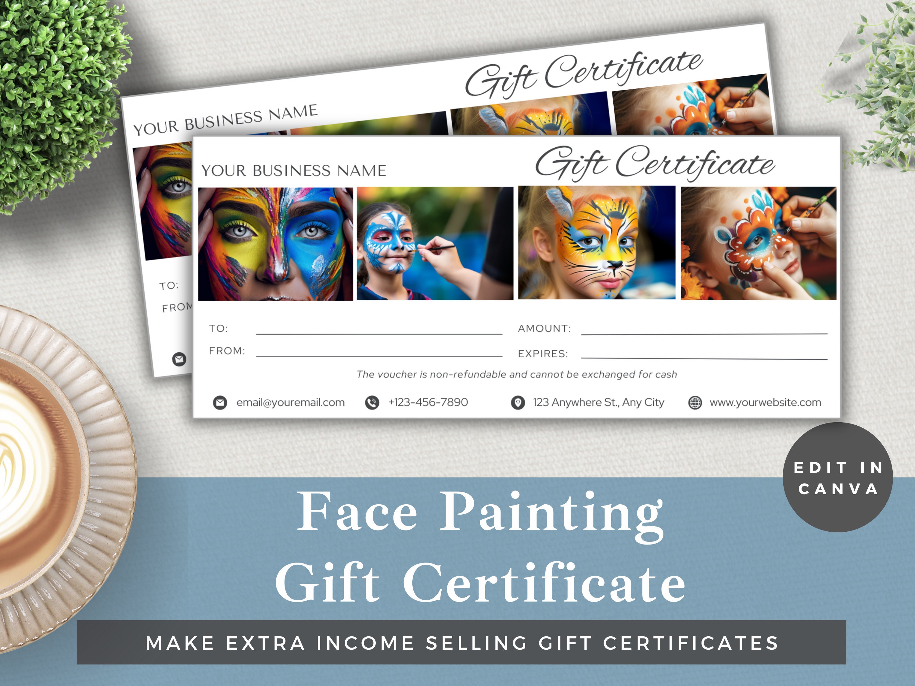 Editable Gift Certificate Face Painting | Edit Template in Canva ...