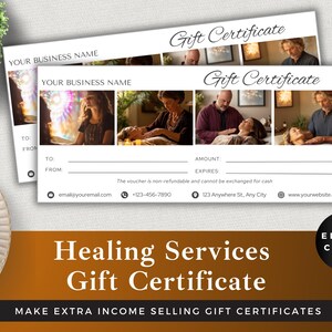 Certificado de regalo de servicios de sanación editable / Plantilla Canva / Descarga instantánea / Vale de lujo para reiki, masajes o terapia holística
