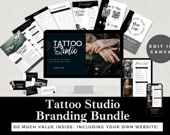 Tattoo Studio Branding Bundle | Editable in Canva | Tattoo Parlour Shop Artist | Instant Download | Business Cards, Invoice, Flyer and More