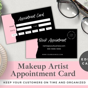 Makeup Artist Appointment Card Template | Edit in Canva | Instant Download | Luxury Cosmetic Artist Customer Reminder | Pink and White
