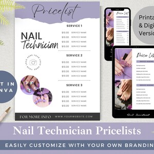 Editable Pricelists for Nail Technician | Edit in Canva | Instant Download | Luxury Salon Template | Purple & Black | Printable and Digital