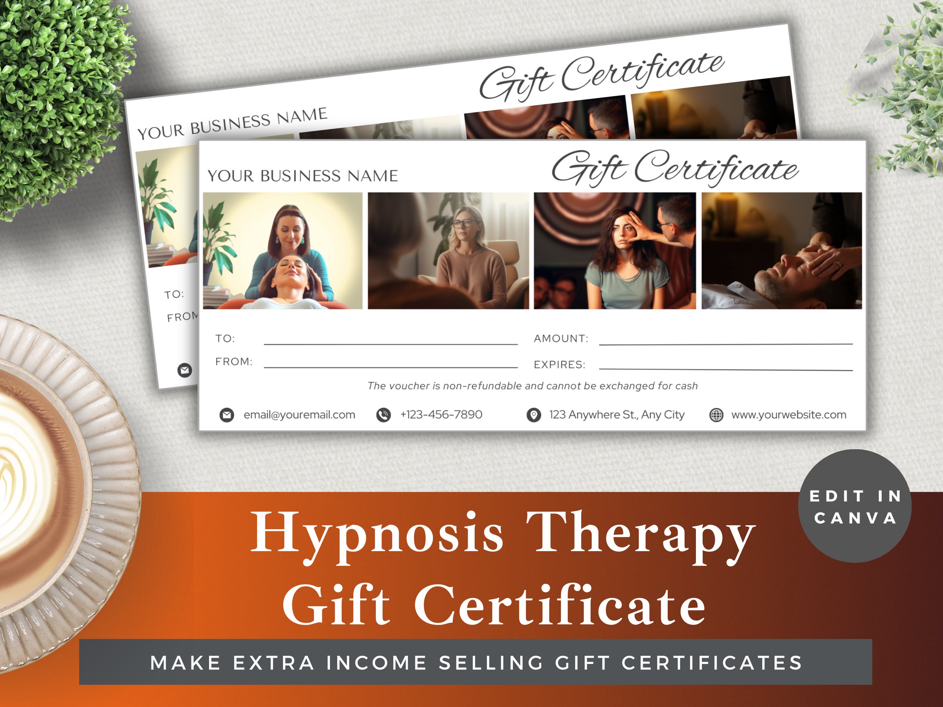 Editable Gift Certificate Hypnosis Therapy Edit Template in Canva Editable Gift Certificate Hypnosis Therapy Edit Template in Canva