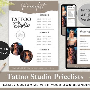 Tattoo Studio Pricelist Template: Editable Black & White Design (Digital Download)