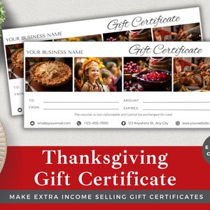 Editable Gift Certificate Thanksgiving | Edit Template in Canva | Instant Download | Luxury Small Business Customer Voucher | Holiday Gift