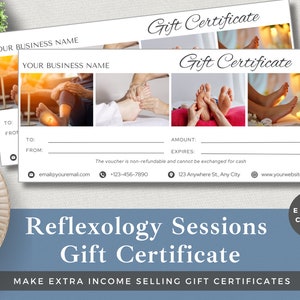 Certificado de regalo de reflexología / Cupón de masaje de pies personalizado / Alivio del estrés / Edición de Canva / Descarga instantánea / Agregue su marca