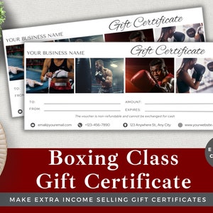Certificado de regalo editable Clase de boxeo / Editar plantilla en Canva / Descarga instantánea / Vale de cliente de lujo para pequeñas empresas / Lecciones de boxeo