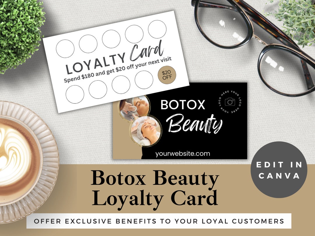 Botox Beauty Loyalty Card Template: Editable Dark Gold Design (digital ...