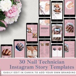 30 Nail Technician Instagram Story Templates: Editable Canva Designs