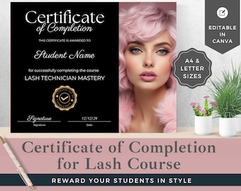 Lash Course Completion Certificate Template: Editable Award (Instant Download)