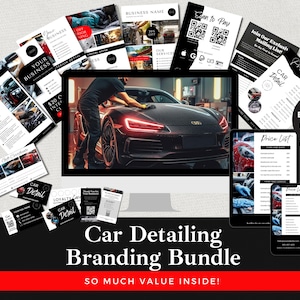 Pacote de Branding para Negócios de Detalhes de Carros | Modelos Canva Editáveis | Detalhistas de Automóveis | Pacote de Marketing Personalizável | Download Instantâneo