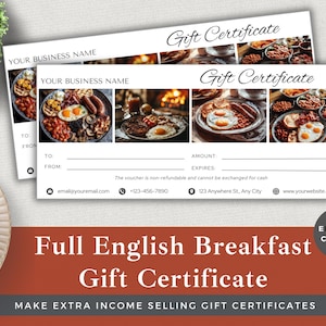Full English Breakfast Gift Certificate: Editable Canva Template (Instant Download)