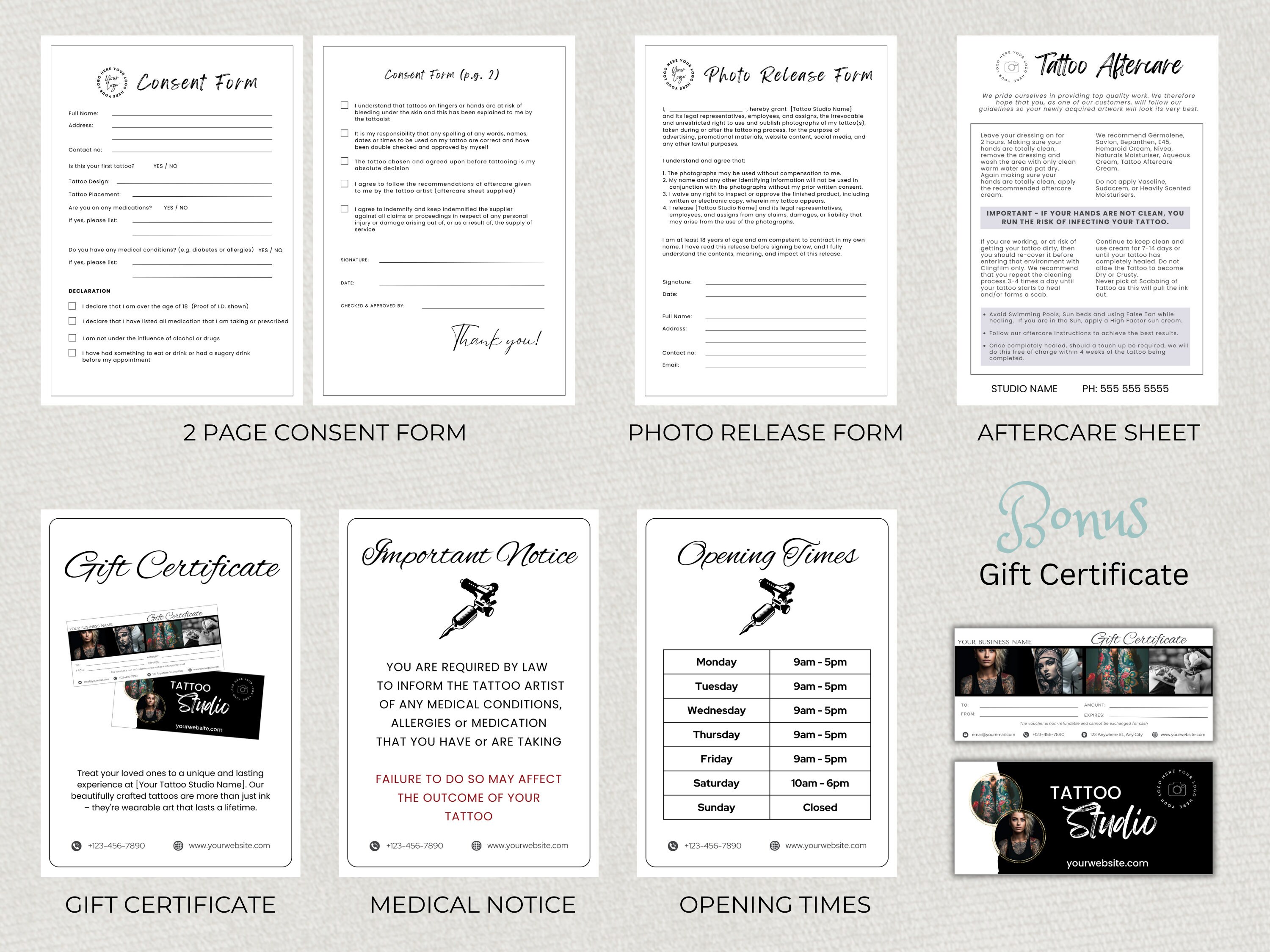 Instant On Sign Form.pdf Tattoo Studio Forms & Signs Bundle: Editable Templates (canva, Instant ...
