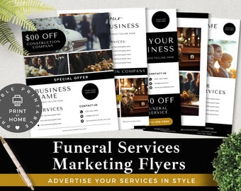 Editable Funeral Marketing Flyer Bundle | 5 Printable Templates for Funeral Homes, Memorial Planners & End-of-Life Services | Canva