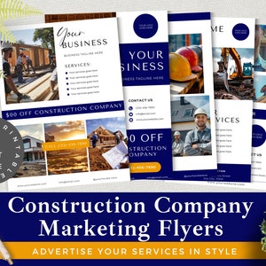 Lot de prospectus pour entreprise de construction | Marketing DIY modifiable | Téléchargement instantané | Modifier sur Canvas | Modèle de construction | Ajoutez simplement votre marque