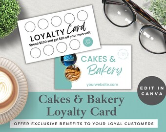 Cakes & Bakery Loyalty Card Template: Editable Customer Rewards (Canva)