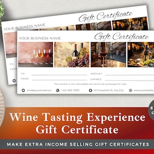 Wine Tasting Gift Certificate Template: Luxury Customer Voucher (Canva Editable, Instant Download)