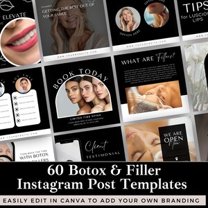 Botox & Filler Instagram Post Templates: 60 Canva Social Media (Instant Download)