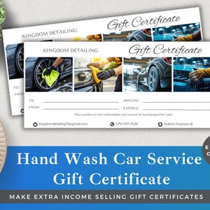 Editable Hand Car Wash Gift Certificate | Car Detailing Voucher Template | Auto Cleaning Service Card | Canva Instant Download | Add Brand