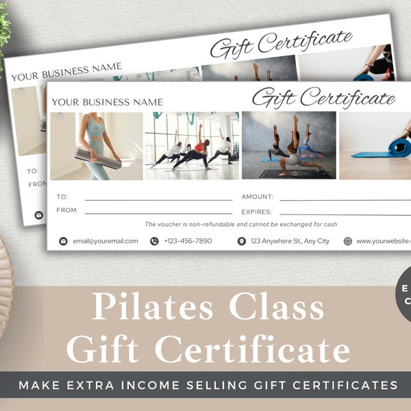 Editable Gift Certificate for Pilates Club | Canva Template | Instant Download | Luxury Boutique Shop Customer Gift Voucher | Pilates Club