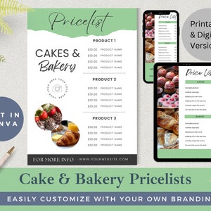 Cake & Bakery Pricelist Template: Editable Canva Design (Digital Download)