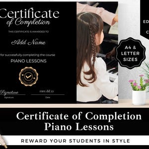Editable Piano Certificate Template: Music Student Award (Digital Download)
