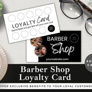 Barber Shop Loyalty Card Template Editable | Instant Download | Edit in Canva | Barber Shop Customer Rewards Card | Black & White