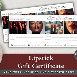 Custom Lipstick Gift Certificate Template | Instant Download Canva Voucher for Makeup Artists & Beauty Salons | Add Own Branding